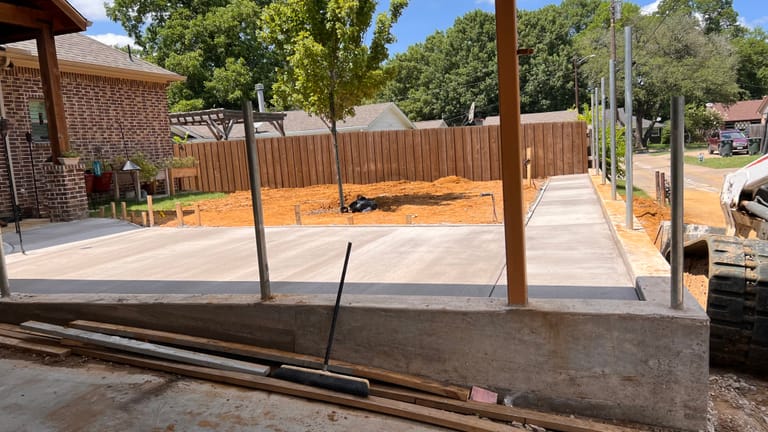 Fresh concrete slab poured for a new home build